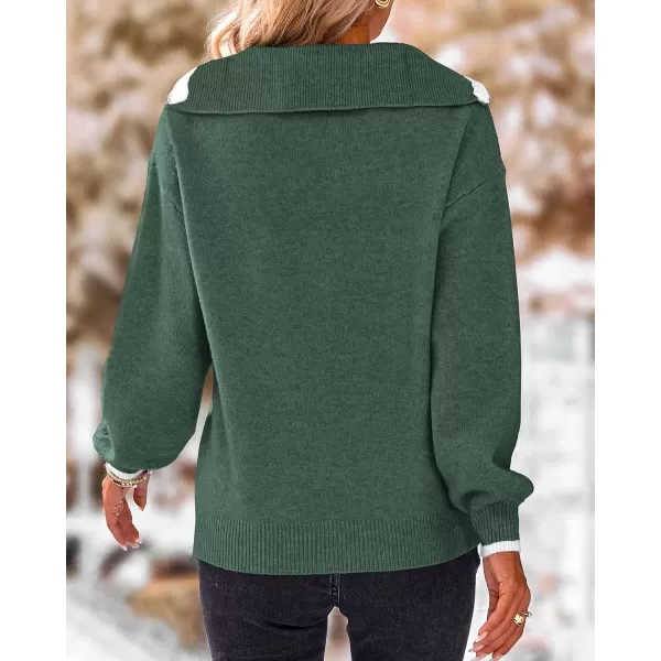 BTFBM Womens 2024 Fall Winter Half Zip Pullover Sweaters Casual V Neck Long Sleeve Ribbed Knit Loose Jumper TopsSolid Dark Green