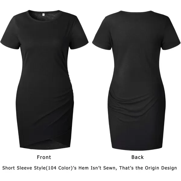 BTFBM Womens 2024 Summer Casual Beach Dresses Crew Neck Short Sleeve Wrap Party Club Mini Ruched Bodycon T Shirt DressBlack