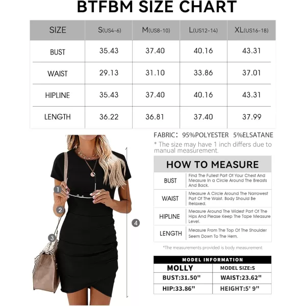 BTFBM Womens 2024 Summer Casual Beach Dresses Crew Neck Short Sleeve Wrap Party Club Mini Ruched Bodycon T Shirt DressBlack