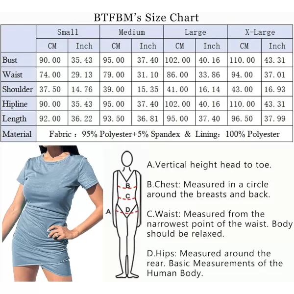 BTFBM Womens 2024 Summer Casual Beach Dresses Crew Neck Short Sleeve Wrap Party Club Mini Ruched Bodycon T Shirt DressBlue