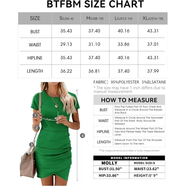 BTFBM Womens 2024 Summer Casual Beach Dresses Crew Neck Short Sleeve Wrap Party Club Mini Ruched Bodycon T Shirt DressBright Green