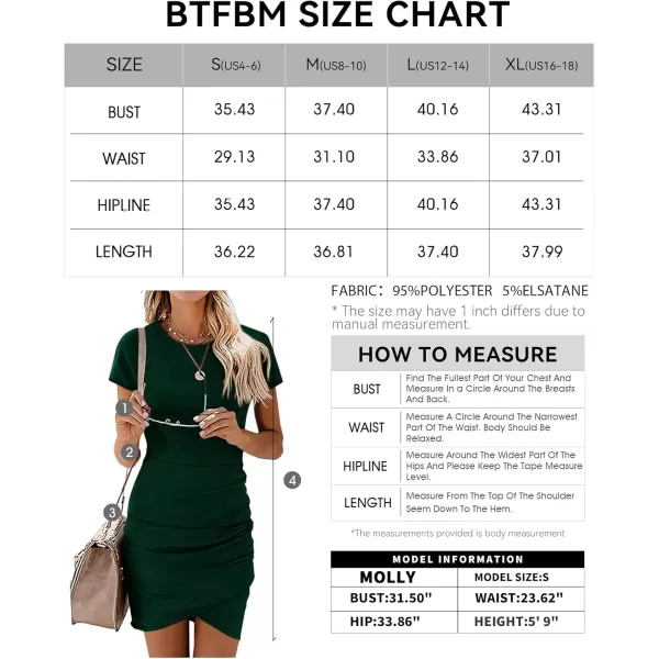 BTFBM Womens 2024 Summer Casual Beach Dresses Crew Neck Short Sleeve Wrap Party Club Mini Ruched Bodycon T Shirt DressDark Green
