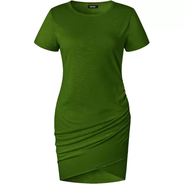 BTFBM Womens 2024 Summer Casual Beach Dresses Crew Neck Short Sleeve Wrap Party Club Mini Ruched Bodycon T Shirt DressGreen
