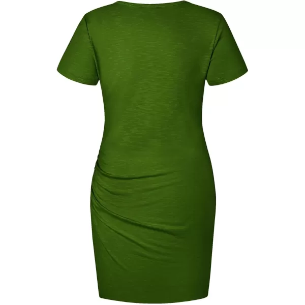 BTFBM Womens 2024 Summer Casual Beach Dresses Crew Neck Short Sleeve Wrap Party Club Mini Ruched Bodycon T Shirt DressGreen