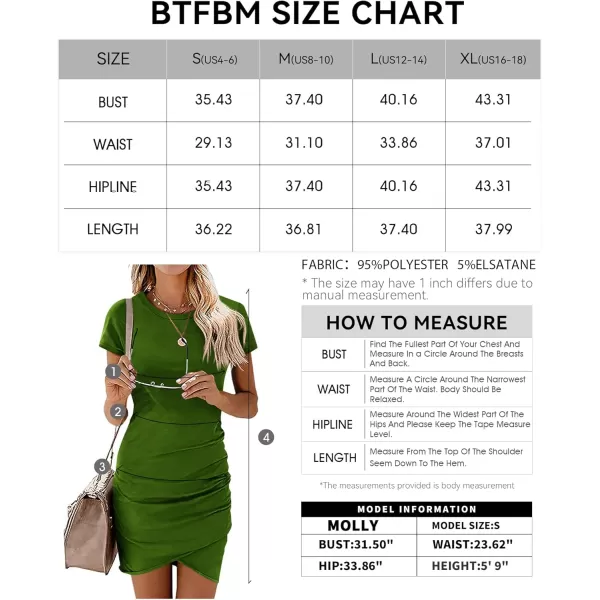 BTFBM Womens 2024 Summer Casual Beach Dresses Crew Neck Short Sleeve Wrap Party Club Mini Ruched Bodycon T Shirt DressGreen