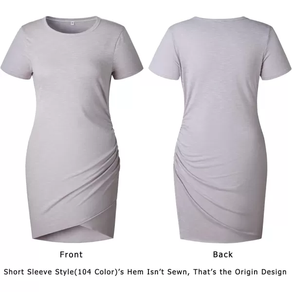 BTFBM Womens 2024 Summer Casual Beach Dresses Crew Neck Short Sleeve Wrap Party Club Mini Ruched Bodycon T Shirt DressGrey