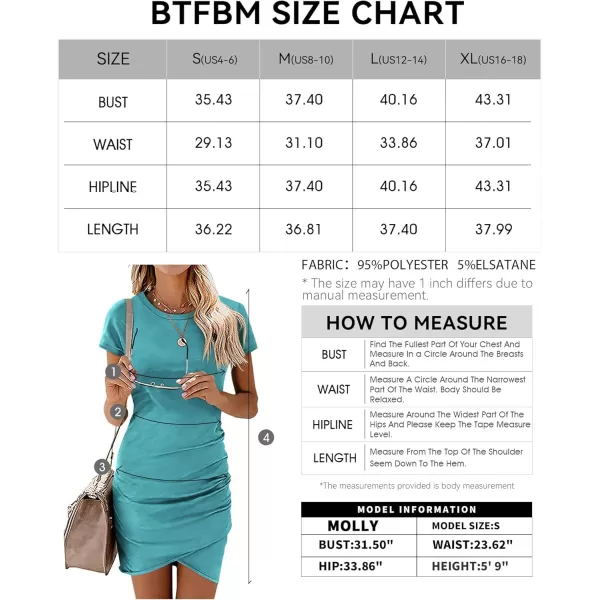 BTFBM Womens 2024 Summer Casual Beach Dresses Crew Neck Short Sleeve Wrap Party Club Mini Ruched Bodycon T Shirt DressLake Blue