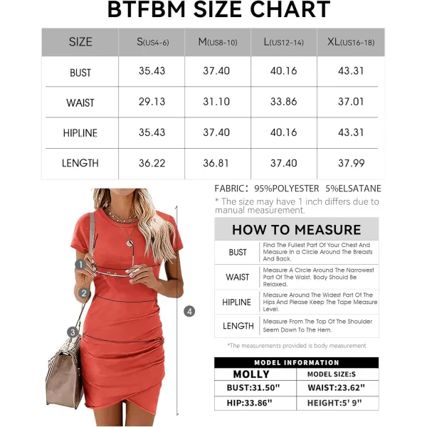 BTFBM Womens 2024 Summer Casual Beach Dresses Crew Neck Short Sleeve Wrap Party Club Mini Ruched Bodycon T Shirt DressOrange Red