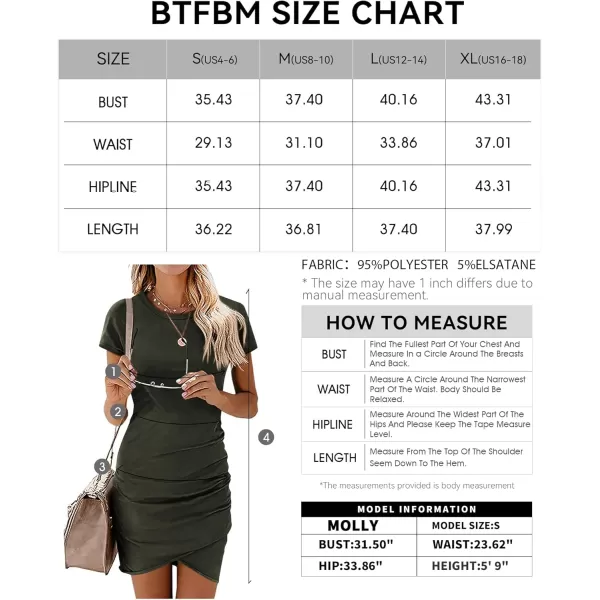 BTFBM Womens 2024 Summer Casual Beach Dresses Crew Neck Short Sleeve Wrap Party Club Mini Ruched Bodycon T Shirt DressSolid Army Green