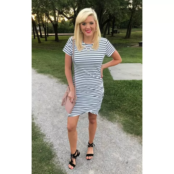 BTFBM Womens 2024 Summer Casual Beach Dresses Crew Neck Short Sleeve Wrap Party Club Mini Ruched Bodycon T Shirt DressStripe