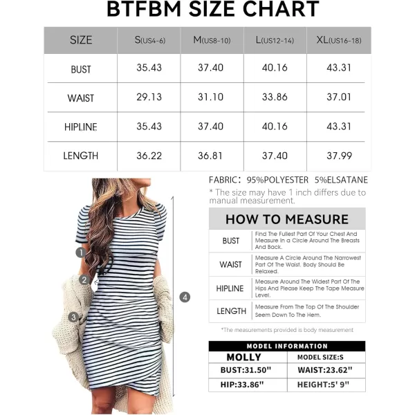 BTFBM Womens 2024 Summer Casual Beach Dresses Crew Neck Short Sleeve Wrap Party Club Mini Ruched Bodycon T Shirt DressStripe