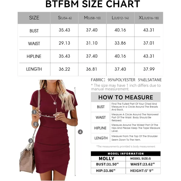 BTFBM Womens 2024 Summer Casual Beach Dresses Crew Neck Short Sleeve Wrap Party Club Mini Ruched Bodycon T Shirt DressWine Red