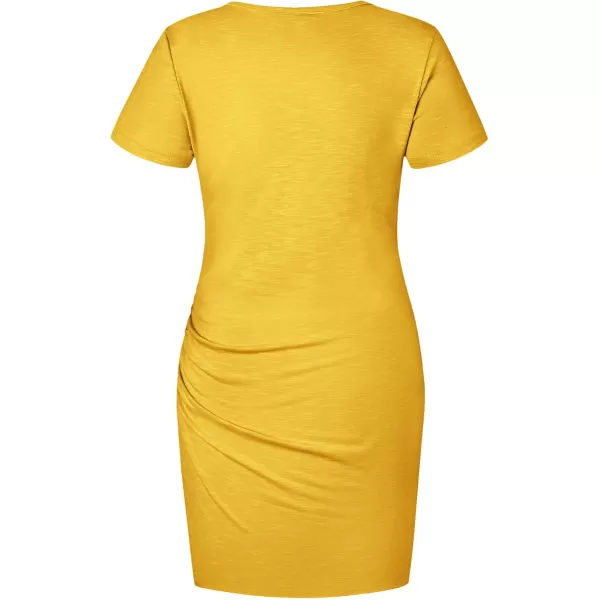 BTFBM Womens 2024 Summer Casual Beach Dresses Crew Neck Short Sleeve Wrap Party Club Mini Ruched Bodycon T Shirt DressYellow