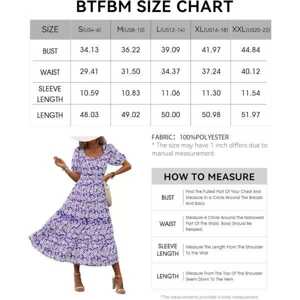 BTFBM Womens Boho Summer Dresses Short Sleeve Floral Print Smocked Tie Back Tiered ALine Flowy Cruise Vacation DressFloral White Purple