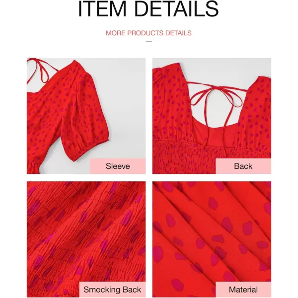BTFBM Womens Boho Summer Dresses Short Sleeve Floral Print Smocked Tie Back Tiered ALine Flowy Cruise Vacation DressLeopard Red