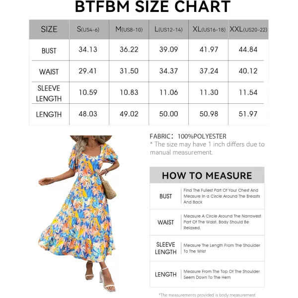 BTFBM Womens Boho Summer Dresses Short Sleeve Floral Print Smocked Tie Back Tiered ALine Flowy Cruise Vacation DressMulticolored Blue