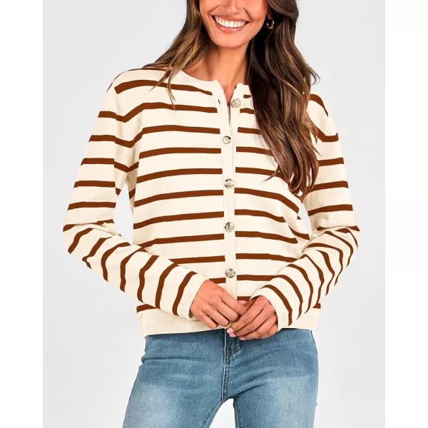 BTFBM Womens Cardigans Sweater 2024 Fall Striped Long Sleeve Button Down Crop Open Front Knit Outerwear Deco PocketsStriped Beige Caramel