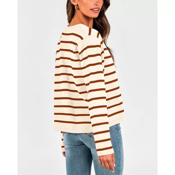 BTFBM Womens Cardigans Sweater 2024 Fall Striped Long Sleeve Button Down Crop Open Front Knit Outerwear Deco PocketsStriped Beige Caramel