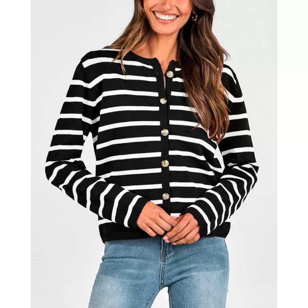BTFBM Womens Cardigans Sweater 2024 Fall Striped Long Sleeve Button Down Crop Open Front Knit Outerwear Deco PocketsStriped Black White