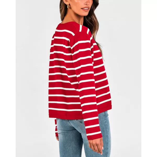 BTFBM Womens Cardigans Sweater 2024 Fall Striped Long Sleeve Button Down Crop Open Front Knit Outerwear Deco PocketsStriped Red White