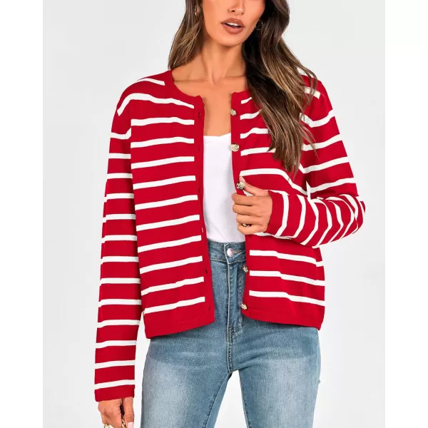 BTFBM Womens Cardigans Sweater 2024 Fall Striped Long Sleeve Button Down Crop Open Front Knit Outerwear Deco PocketsStriped Red White