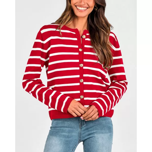 BTFBM Womens Cardigans Sweater 2024 Fall Striped Long Sleeve Button Down Crop Open Front Knit Outerwear Deco PocketsStriped Red White