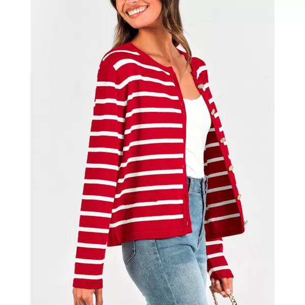 BTFBM Womens Cardigans Sweater 2024 Fall Striped Long Sleeve Button Down Crop Open Front Knit Outerwear Deco PocketsStriped Red White