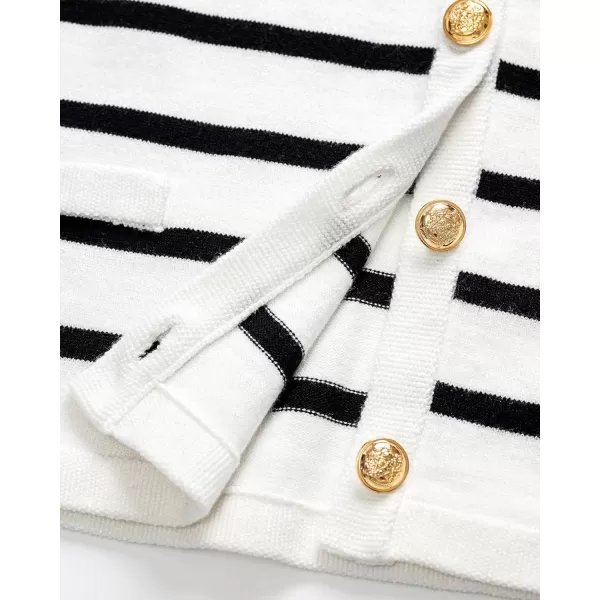 BTFBM Womens Cardigans Sweater 2024 Fall Striped Long Sleeve Button Down Crop Open Front Knit Outerwear Deco PocketsStriped White Black