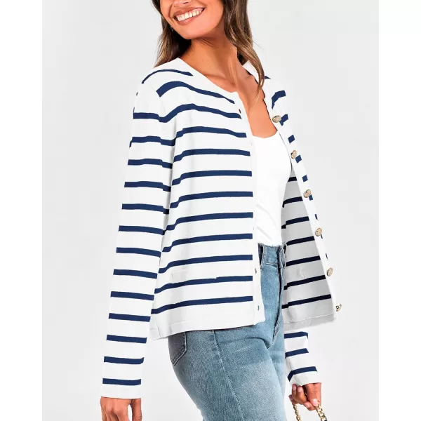 BTFBM Womens Cardigans Sweater 2024 Fall Striped Long Sleeve Button Down Crop Open Front Knit Outerwear Deco PocketsStriped White Blue