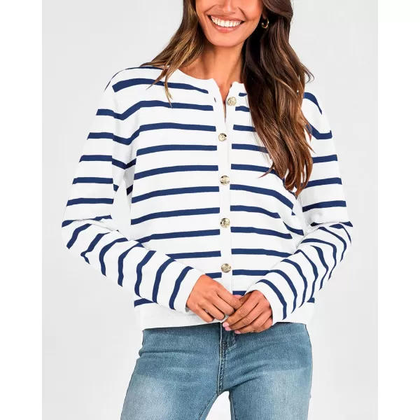 BTFBM Womens Cardigans Sweater 2024 Fall Striped Long Sleeve Button Down Crop Open Front Knit Outerwear Deco PocketsStriped White Blue