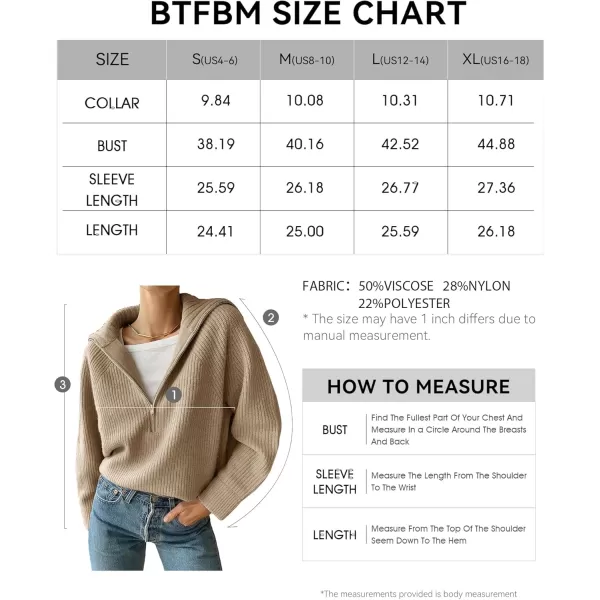 BTFBM Womens Casual Long Sleeve Half Zip Pullover Sweaters Solid V Neck Collar Ribbed Knitted Loose Slouchy Jumper TopsLight Khaki