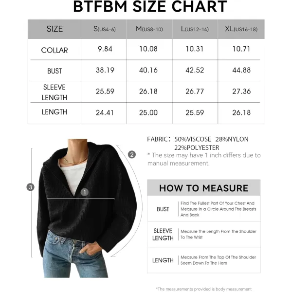 BTFBM Womens Casual Long Sleeve Half Zip Pullover Sweaters Solid V Neck Collar Ribbed Knitted Loose Slouchy Jumper TopsSolid Black