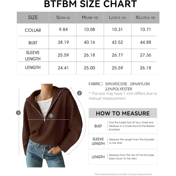 BTFBM Womens Casual Long Sleeve Half Zip Pullover Sweaters Solid V Neck Collar Ribbed Knitted Loose Slouchy Jumper TopsSolid Brown