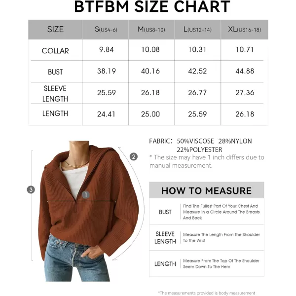 BTFBM Womens Casual Long Sleeve Half Zip Pullover Sweaters Solid V Neck Collar Ribbed Knitted Loose Slouchy Jumper TopsSolid Caramel