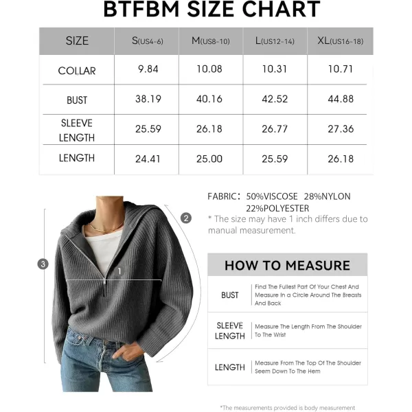 BTFBM Womens Casual Long Sleeve Half Zip Pullover Sweaters Solid V Neck Collar Ribbed Knitted Loose Slouchy Jumper TopsSolid Dark Grey