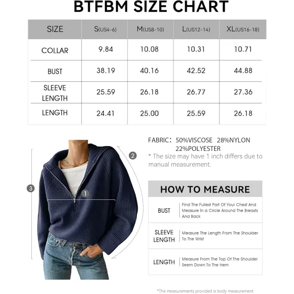 BTFBM Womens Casual Long Sleeve Half Zip Pullover Sweaters Solid V Neck Collar Ribbed Knitted Loose Slouchy Jumper TopsSolid Denim Blue