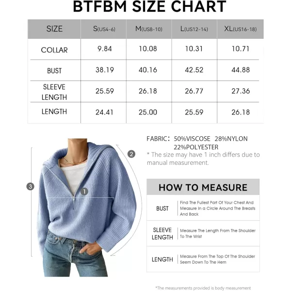BTFBM Womens Casual Long Sleeve Half Zip Pullover Sweaters Solid V Neck Collar Ribbed Knitted Loose Slouchy Jumper TopsSolid Light Blue