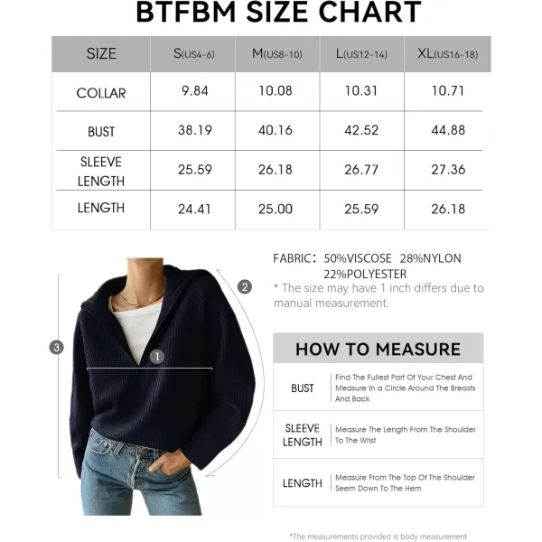 BTFBM Womens Casual Long Sleeve Half Zip Pullover Sweaters Solid V Neck Collar Ribbed Knitted Loose Slouchy Jumper TopsSolid Navy