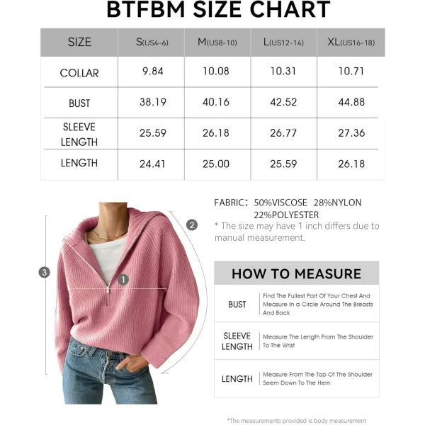 BTFBM Womens Casual Long Sleeve Half Zip Pullover Sweaters Solid V Neck Collar Ribbed Knitted Loose Slouchy Jumper TopsSolid Pink