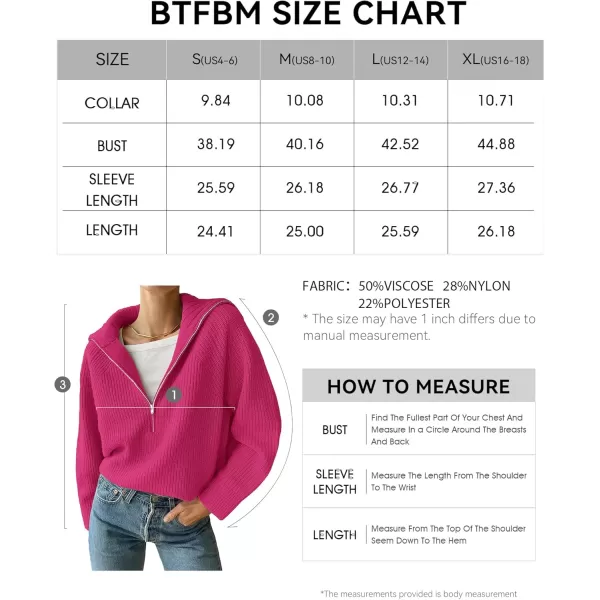 BTFBM Womens Casual Long Sleeve Half Zip Pullover Sweaters Solid V Neck Collar Ribbed Knitted Loose Slouchy Jumper TopsSolid Rose Red