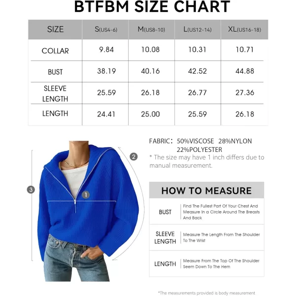 BTFBM Womens Casual Long Sleeve Half Zip Pullover Sweaters Solid V Neck Collar Ribbed Knitted Loose Slouchy Jumper TopsSolid Royal Blue