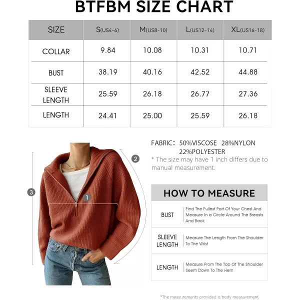 BTFBM Womens Casual Long Sleeve Half Zip Pullover Sweaters Solid V Neck Collar Ribbed Knitted Loose Slouchy Jumper TopsSolid Rust Red