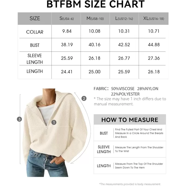 BTFBM Womens Casual Long Sleeve Half Zip Pullover Sweaters Solid V Neck Collar Ribbed Knitted Loose Slouchy Jumper TopsSolid White
