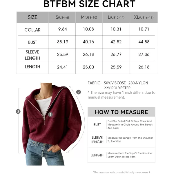 BTFBM Womens Casual Long Sleeve Half Zip Pullover Sweaters Solid V Neck Collar Ribbed Knitted Loose Slouchy Jumper TopsSolid Wine Red