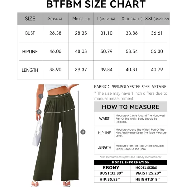 BTFBM Womens Casual Wide Leg Pants Summer Fall Clothes Pleated Elastic Waist Loose Palazzo Knit Trousers with PocketsSolid Army Green