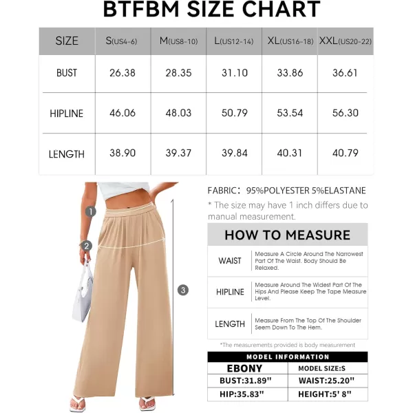 BTFBM Womens Casual Wide Leg Pants Summer Fall Clothes Pleated Elastic Waist Loose Palazzo Knit Trousers with PocketsSolid Beige
