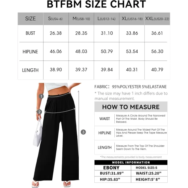 BTFBM Womens Casual Wide Leg Pants Summer Fall Clothes Pleated Elastic Waist Loose Palazzo Knit Trousers with PocketsSolid Black