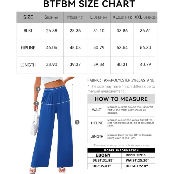 BTFBM Womens Casual Wide Leg Pants Summer Fall Clothes Pleated Elastic Waist Loose Palazzo Knit Trousers with PocketsSolid Blue