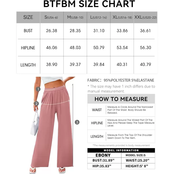 BTFBM Womens Casual Wide Leg Pants Summer Fall Clothes Pleated Elastic Waist Loose Palazzo Knit Trousers with PocketsSolid Dusty Pink