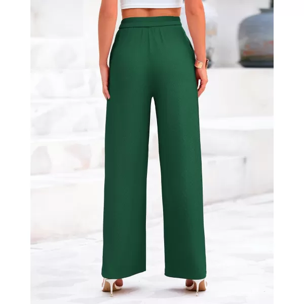 BTFBM Womens Casual Wide Leg Pants Summer Fall Clothes Pleated Elastic Waist Loose Palazzo Knit Trousers with PocketsSolid Green